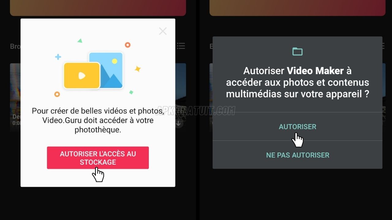 Autoriser l'accès aux fichiers du mobile Video.Guru