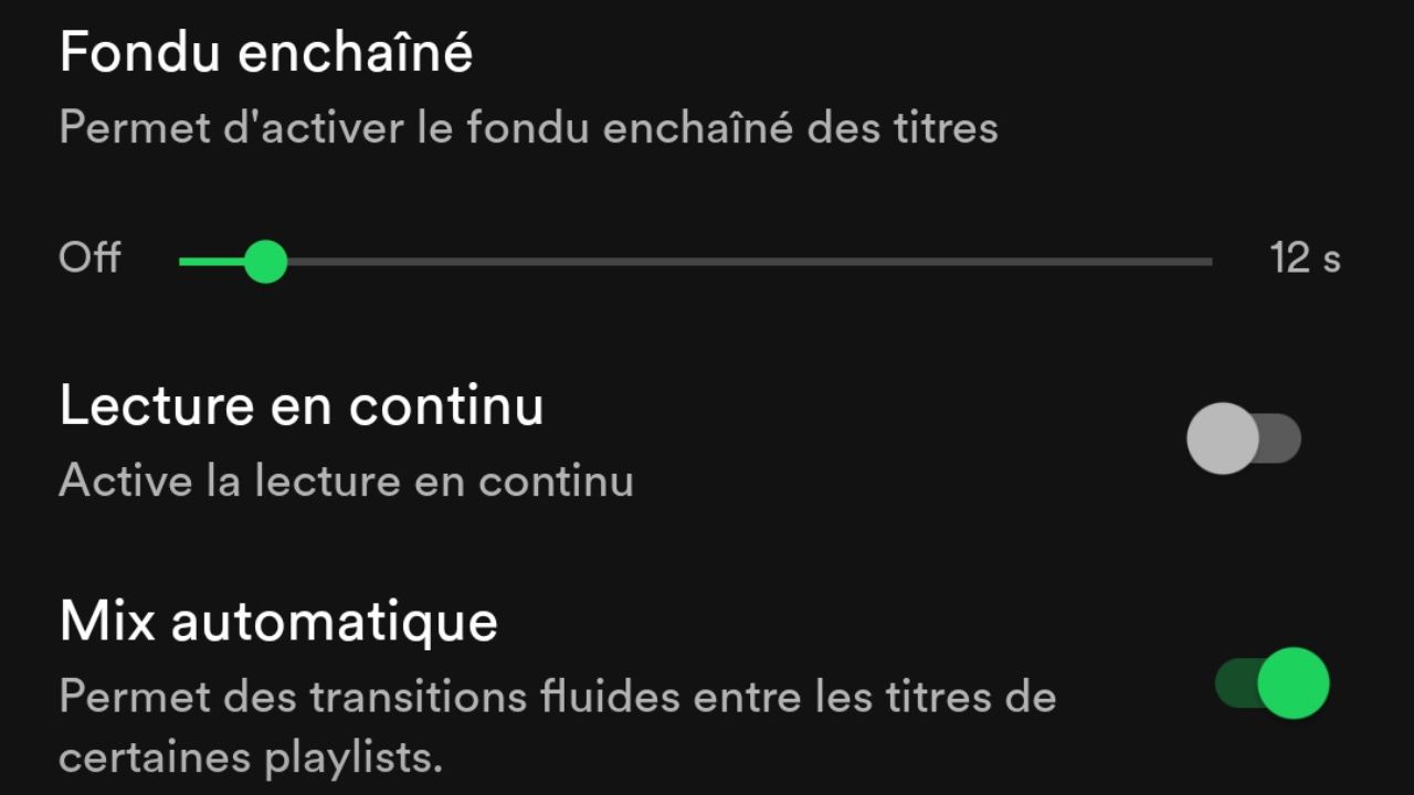 Activer et ajuster le fondu enchaîné dans Spotify